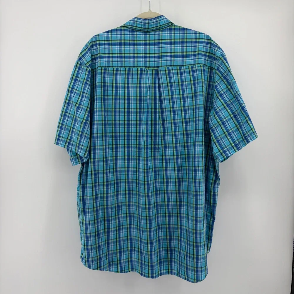 Chaps Mens 2XLT Blue Green Plaid Short Sleeve Button‎ Down Shirt Easy Care